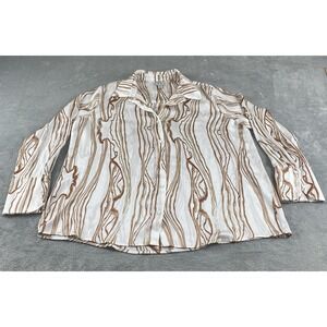 Worthington Women's Blouse XL Ivory Brown Button Up Casual C16